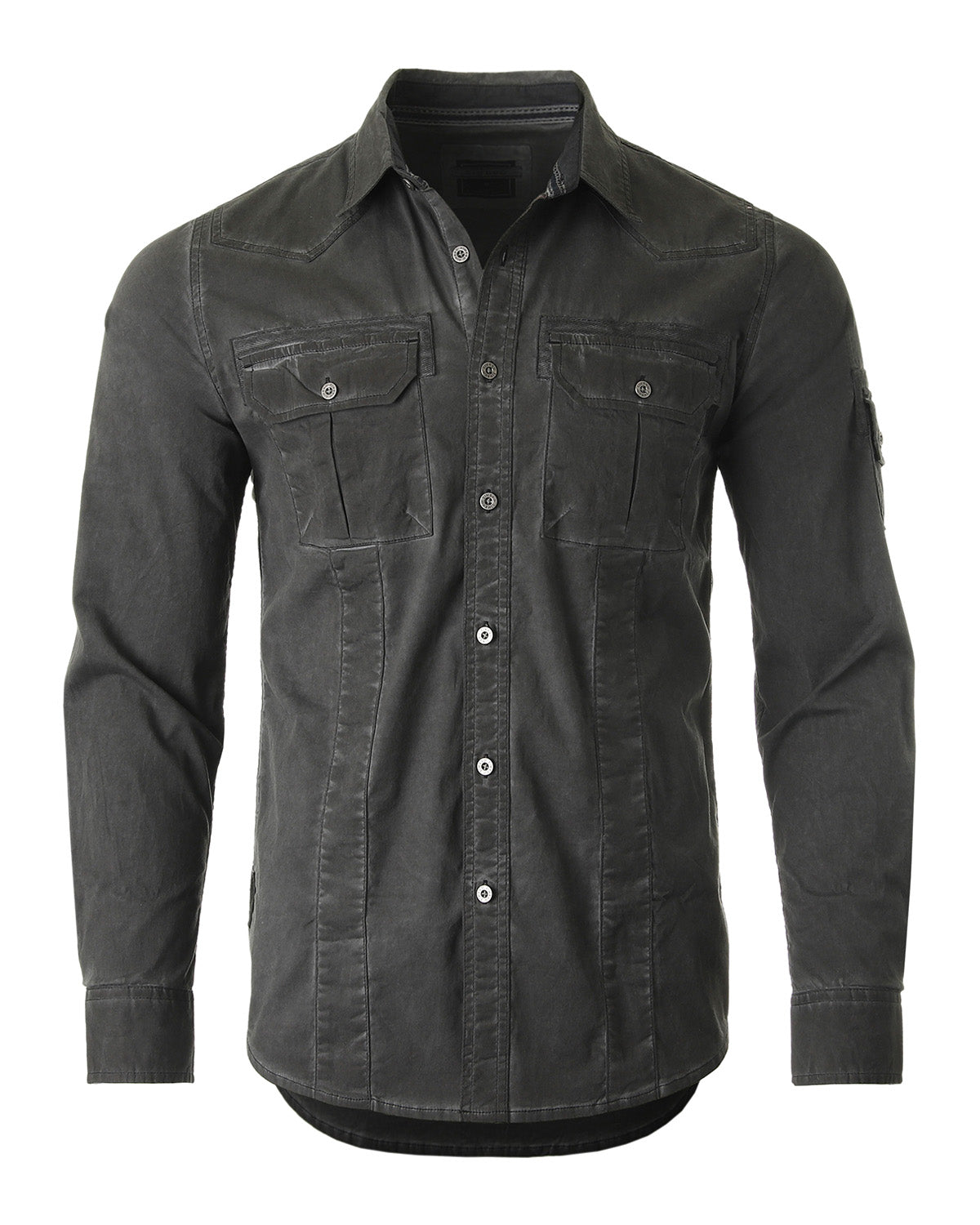 ZIMEGO Men's Stretch Flex Slim Color Washed Vintage Rugged Fashion Button Shirts-1