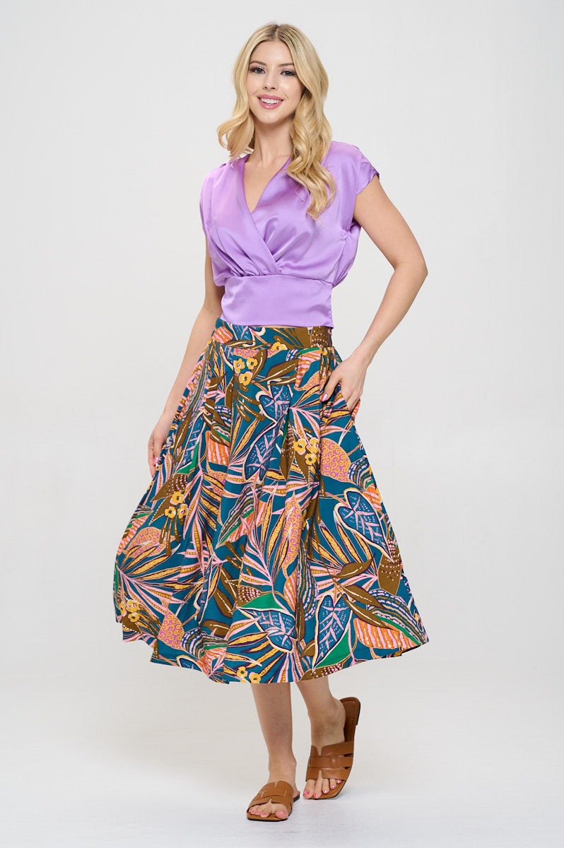 Solid Satin V neck Crop Top w Smock Back Detail-4