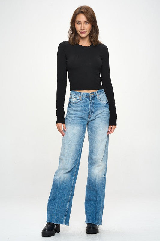 Ribbed Round neck Long Sleeve Crop Top-4