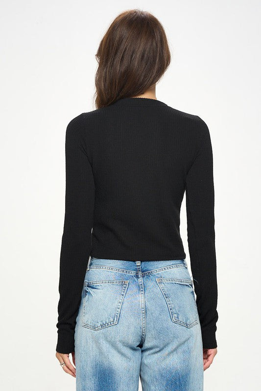 Ribbed Round neck Long Sleeve Crop Top-3