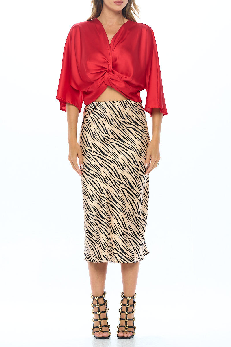 Satin Vibrant Short Sleeve Top with Front Twist-5