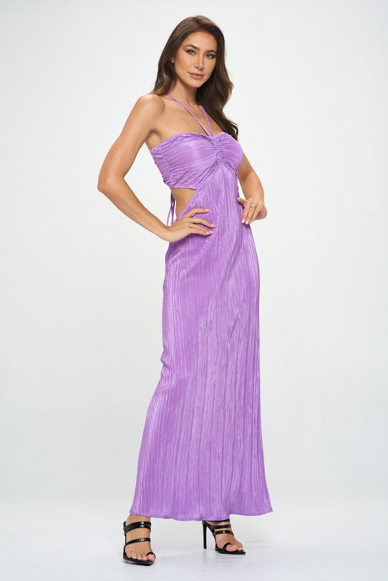 Plisse Halter neck Maxi Cutout Dress with Open Back-1