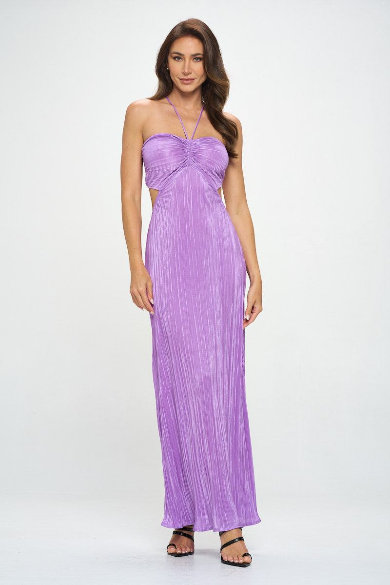 Plisse Halter neck Maxi Cutout Dress with Open Back-2