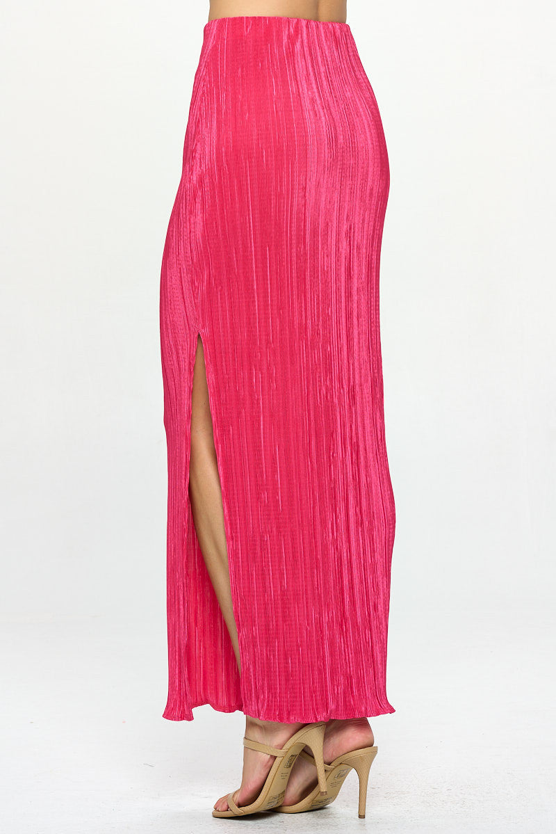 Plisse Maxi Skirt with Slit-2