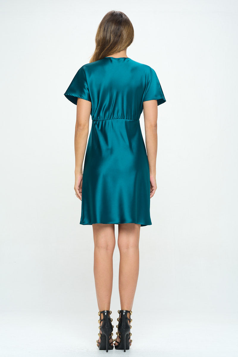 Satin Solid Deep V neck Formal Short Dress-4