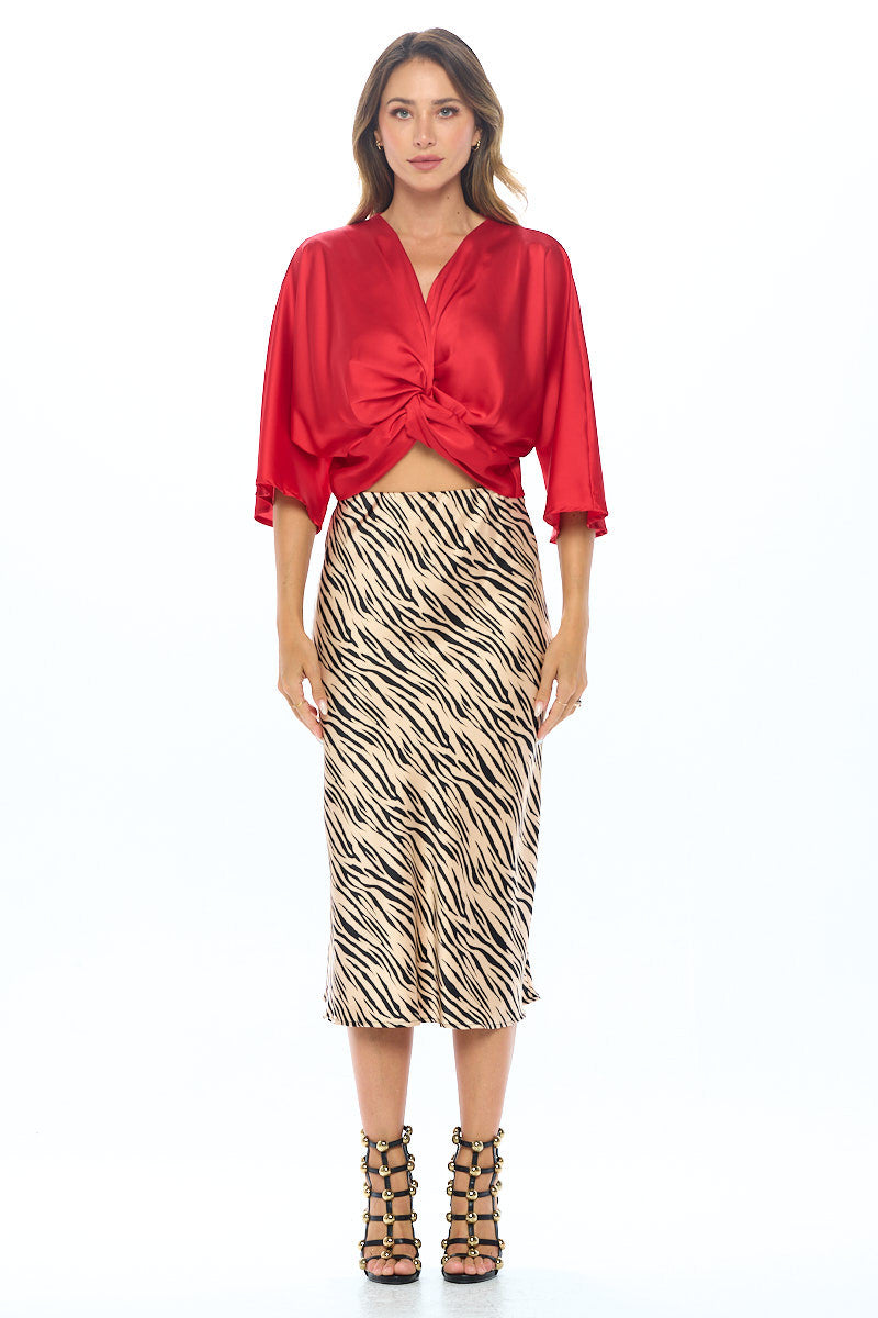 Satin Vibrant Short Sleeve Top with Front Twist-4