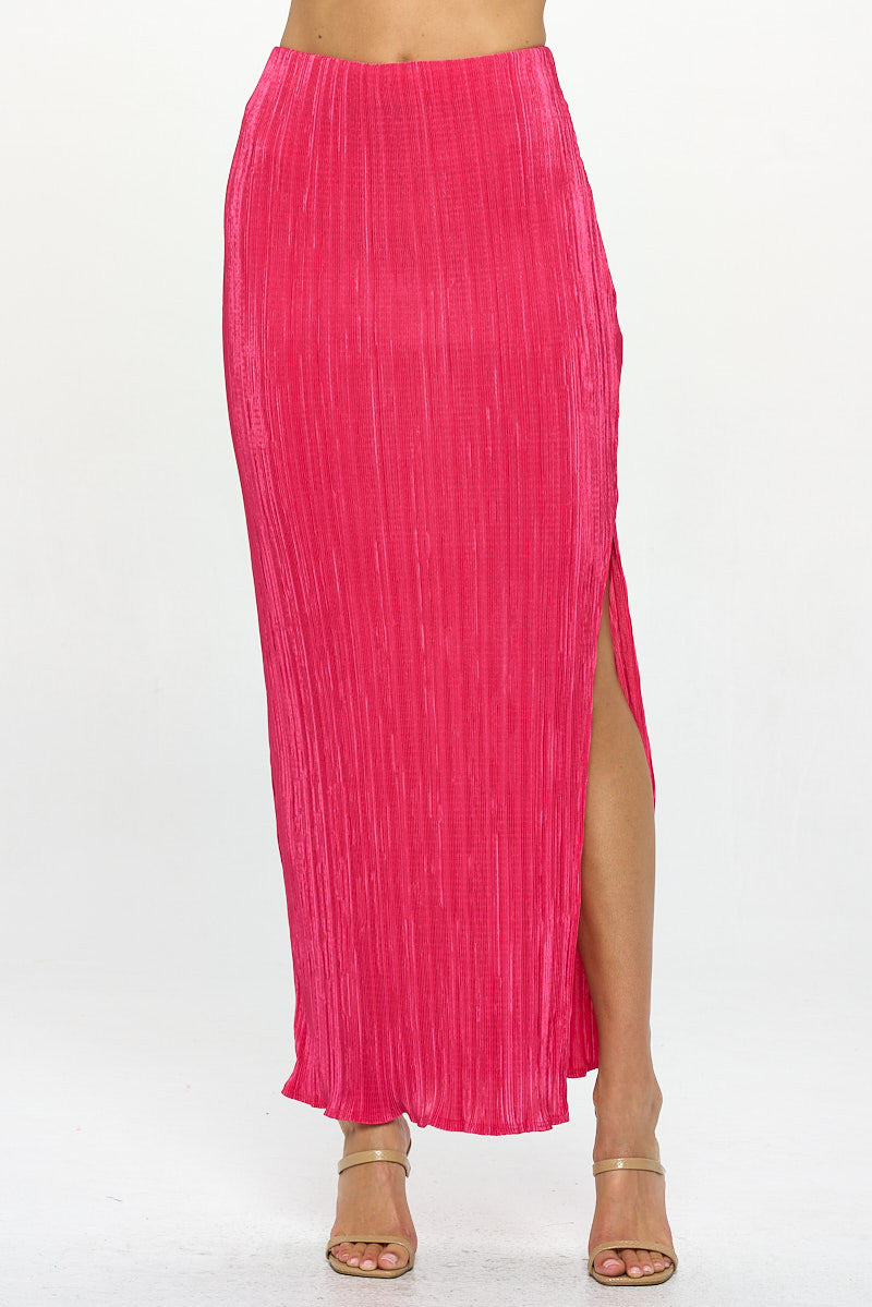 Plisse Maxi Skirt with Slit-0